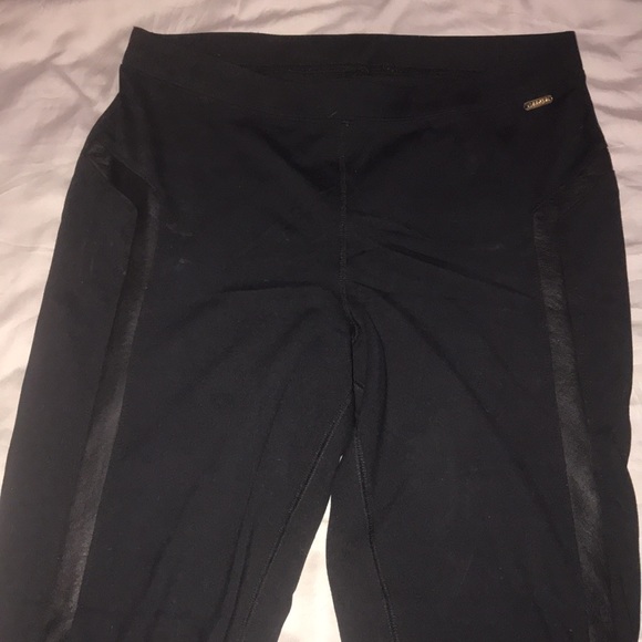 Medium Calvin Klein black leggings w/faux leather tux stripe down legs. See desc - Picture 2 of 8